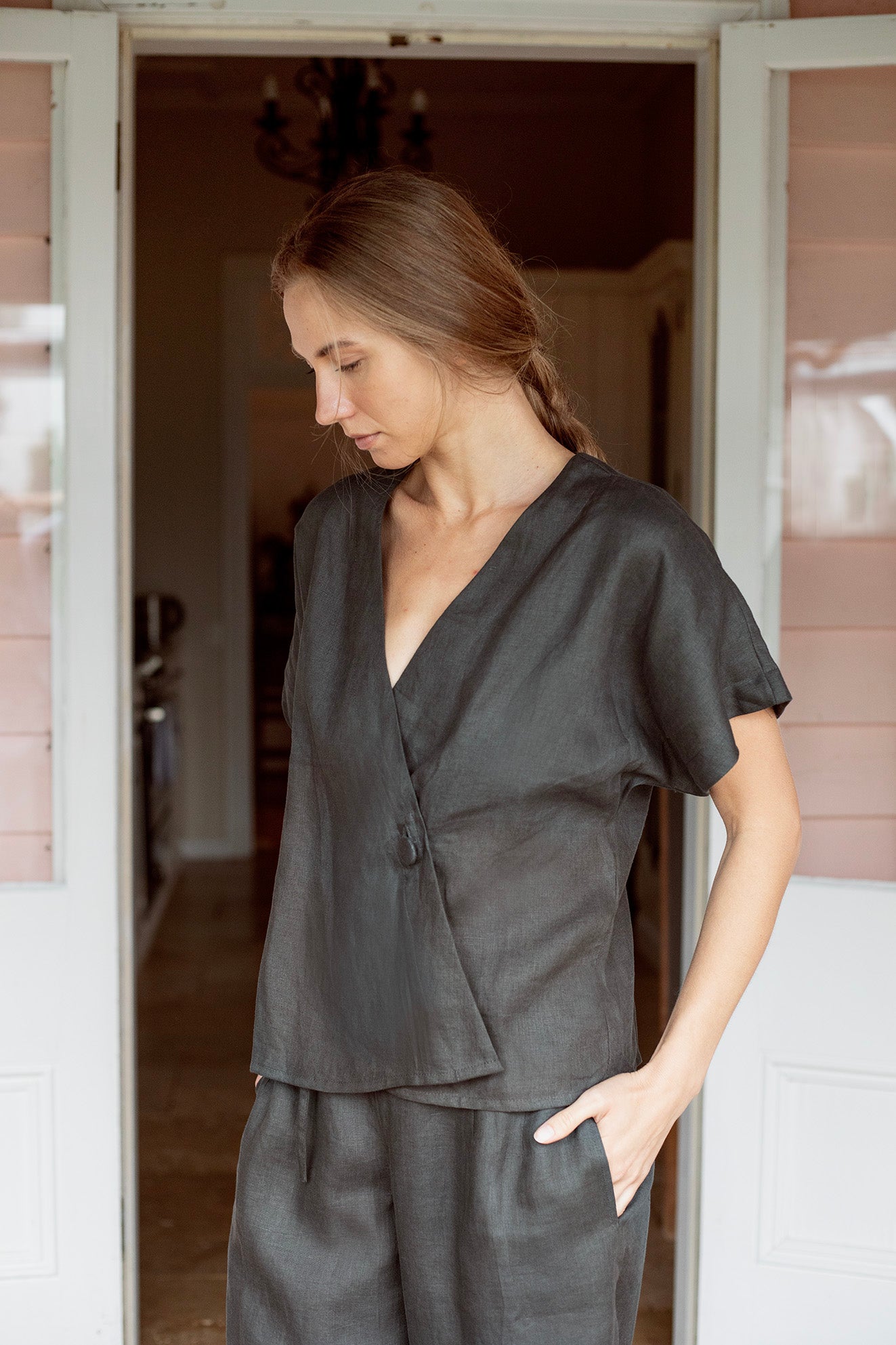 Liv Linen Top Charcoal