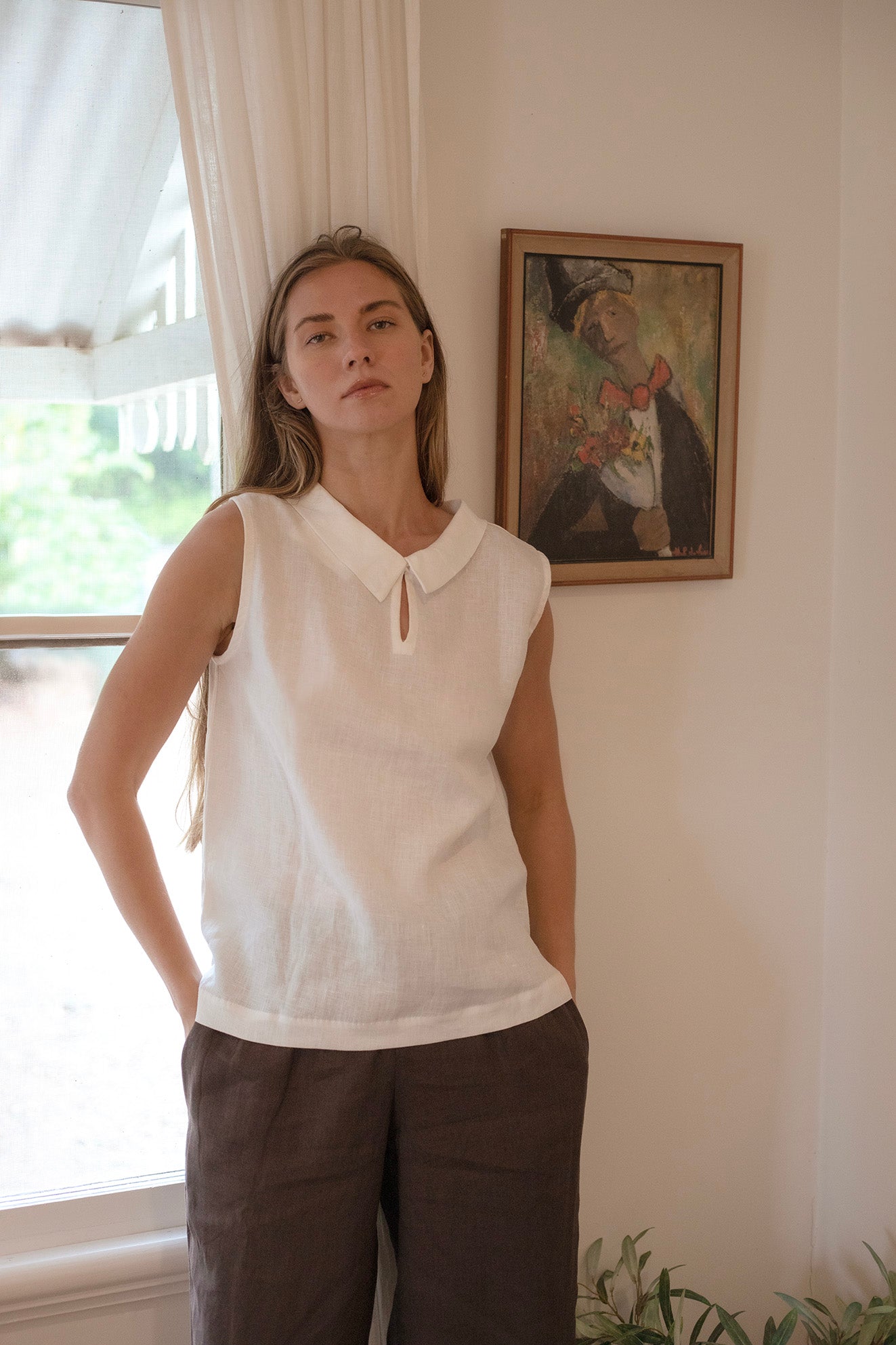 Celine Linen Top Warm White