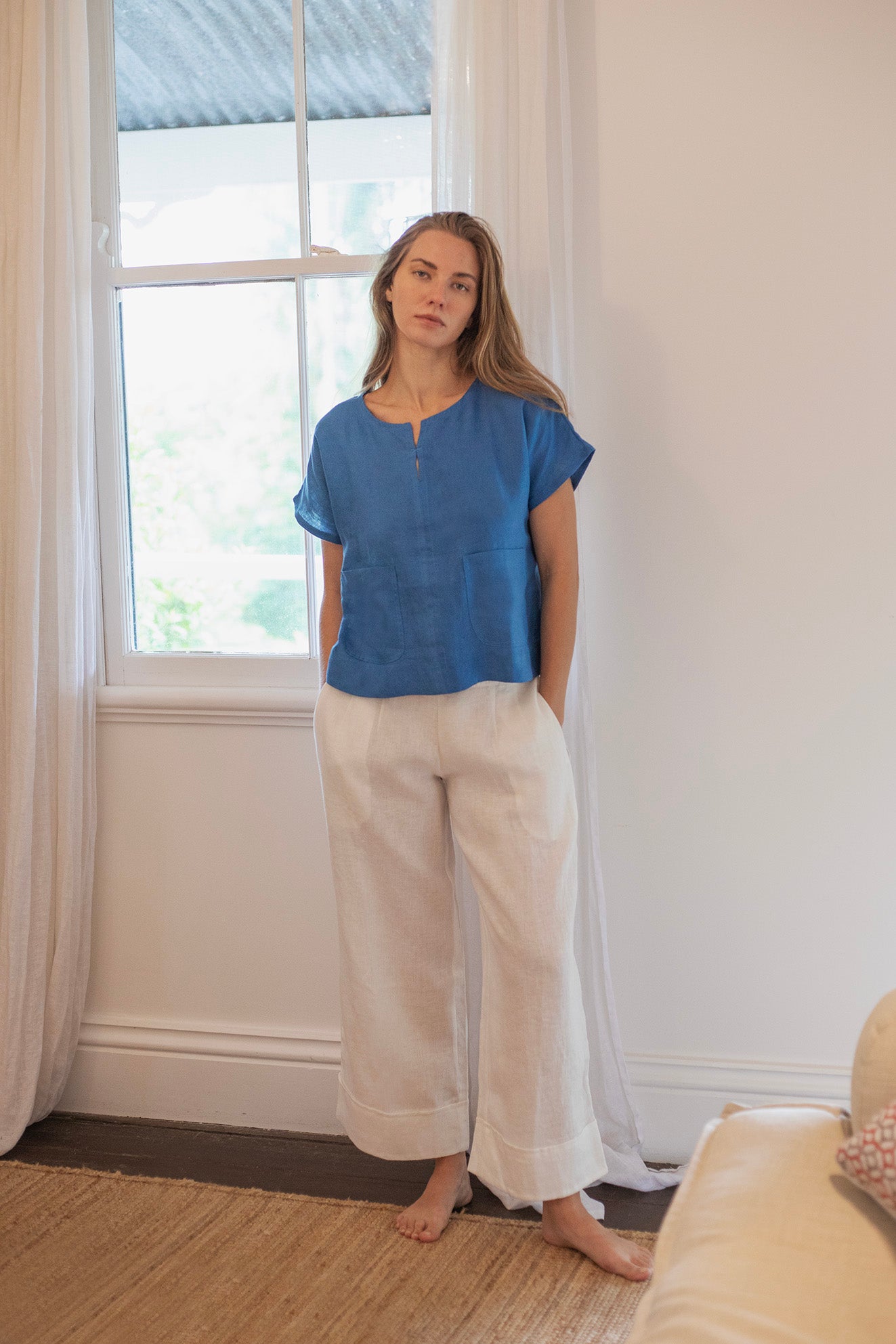 Zoe Linen Top Element Blue