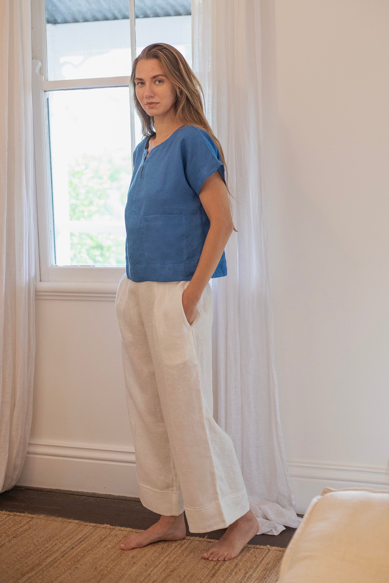Zoe Linen Top Element Blue