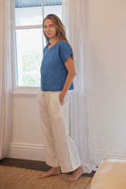 Zoe Linen Top Element Blue