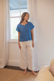 Zoe Linen Top Element Blue
