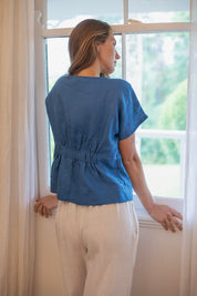 Zoe Linen Top Element Blue