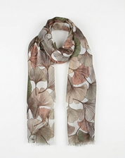 Autumn Gingko Scarf featuring a gingko leaf print in warm autumn hues.
