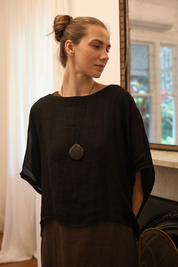 Camilla Linen Gauze Top Black