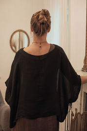 Camilla Linen Gauze Top Black