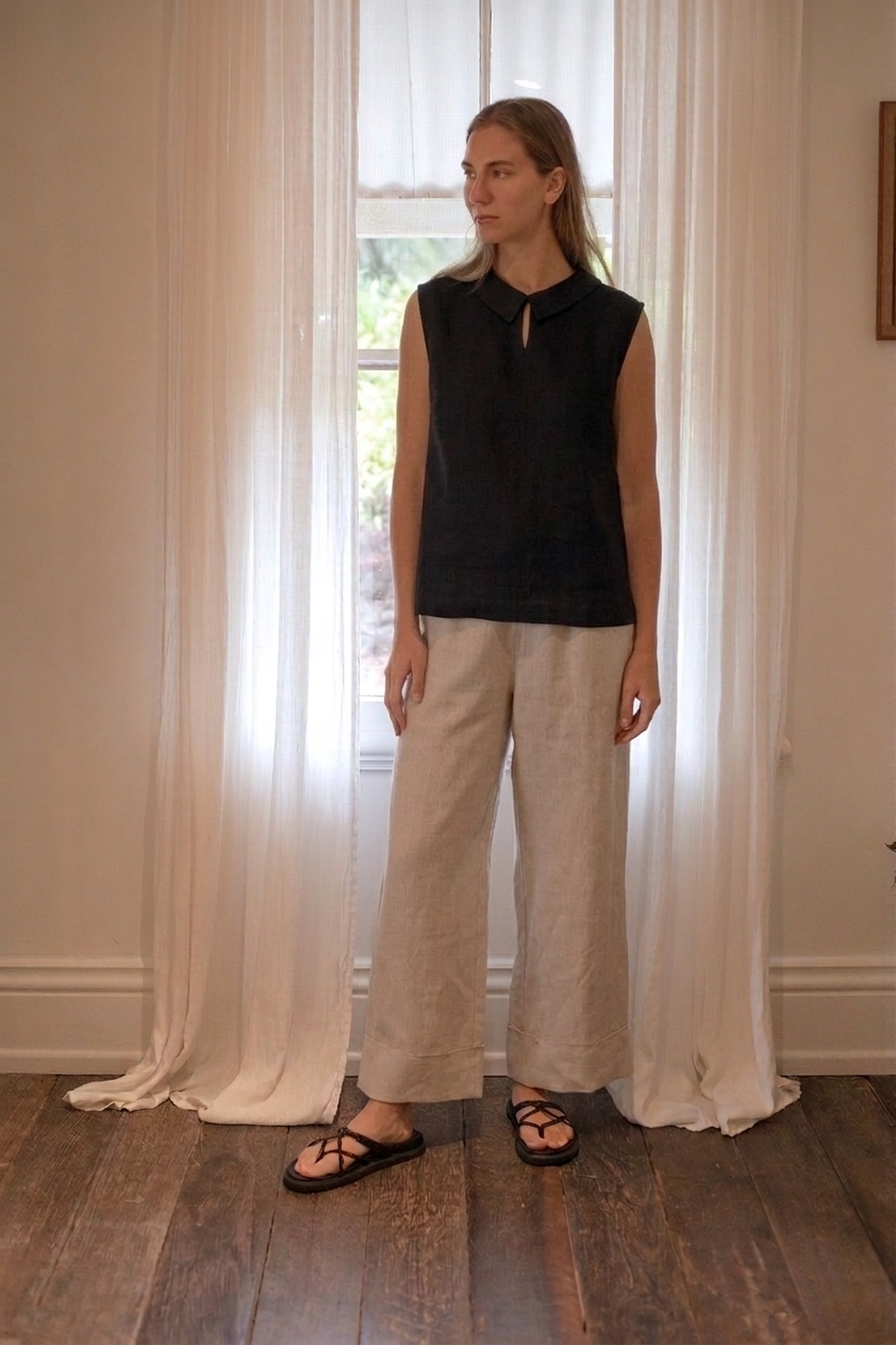 Celine Linen Top Black