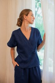 Liv Linen Top Navy