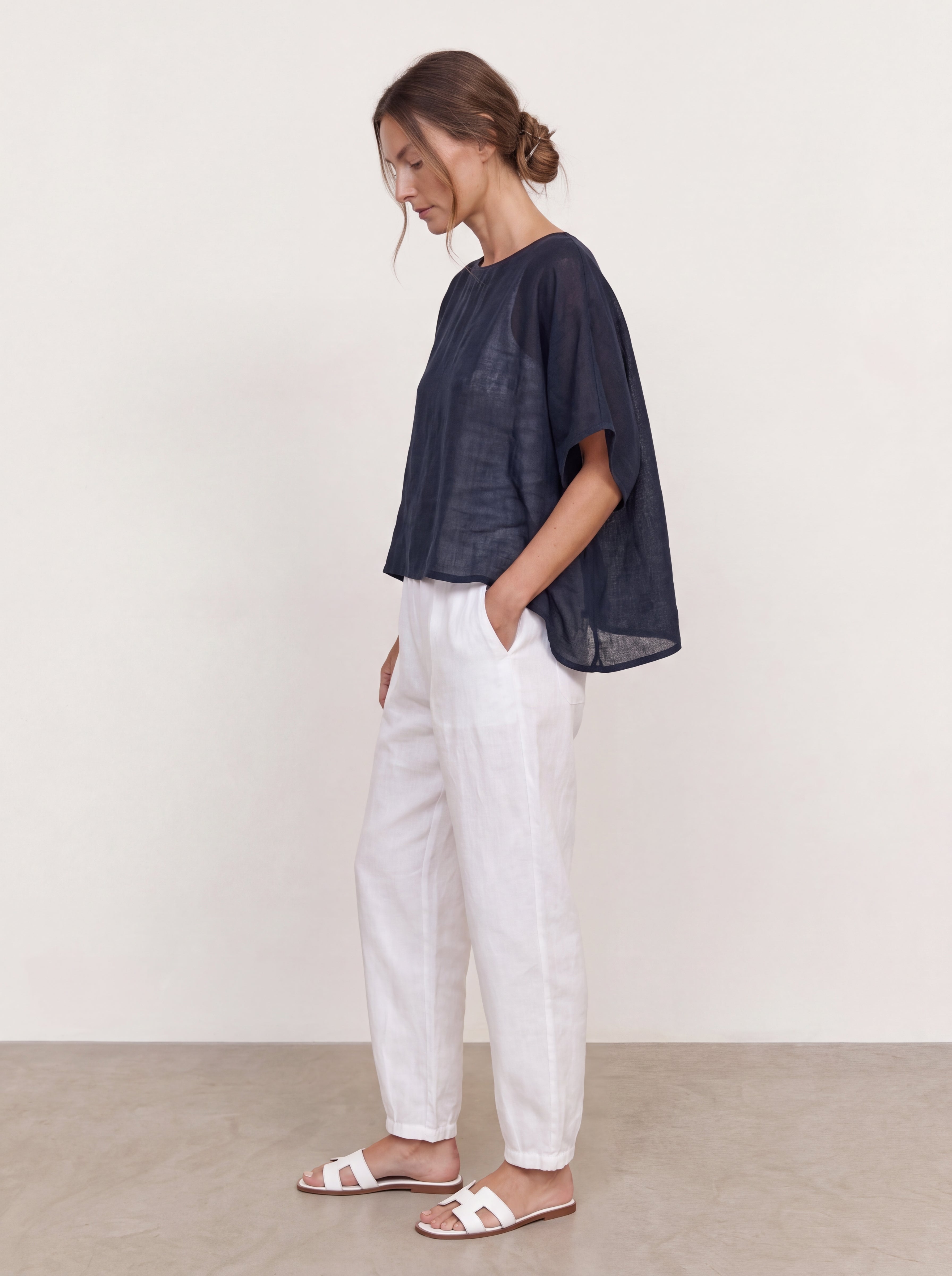 Camilla Linen Gauze Top Navy