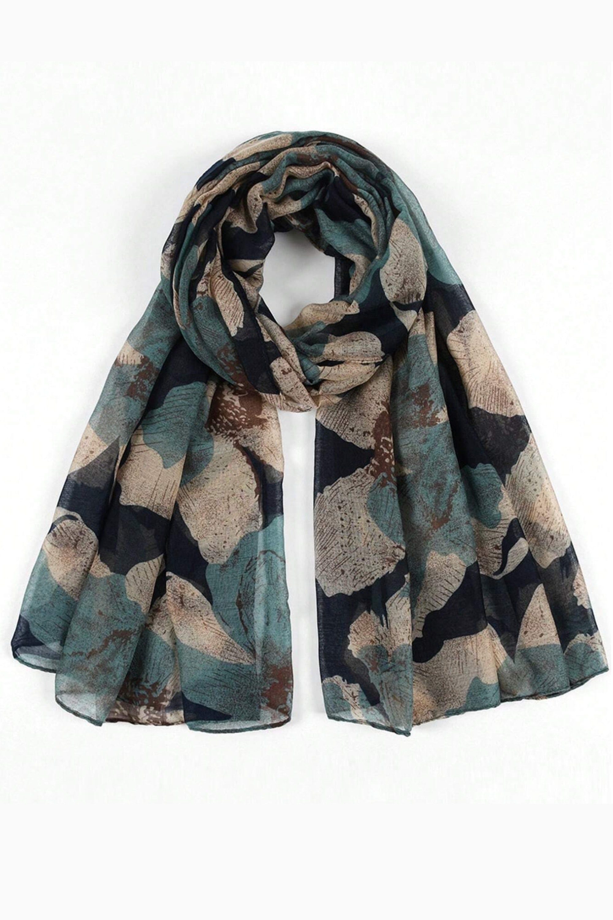 Navy Abstract Floral Scarf elegantly arranged.