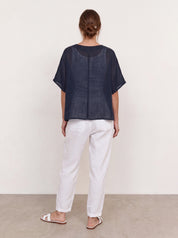 Camilla Linen Gauze Top Navy