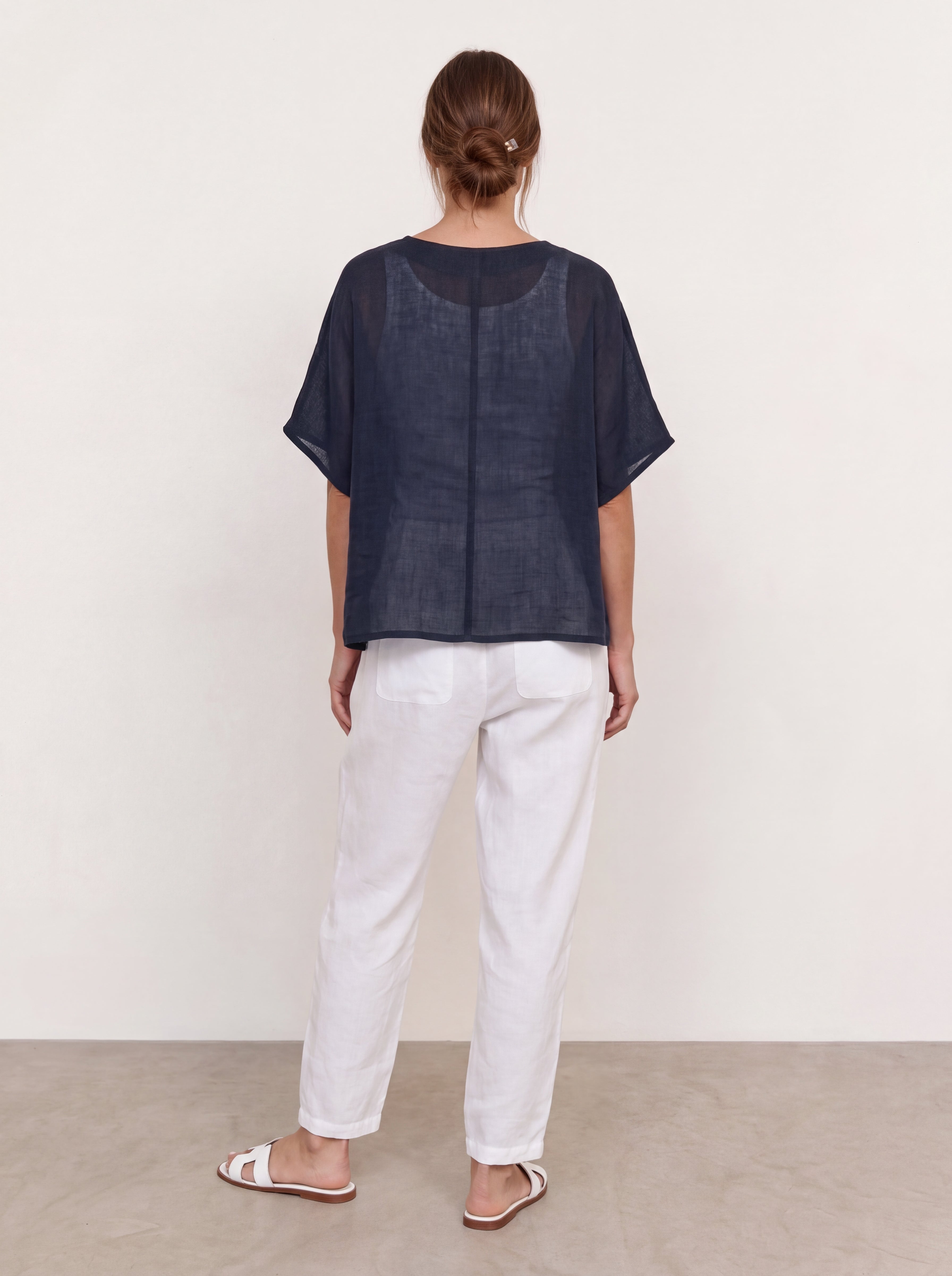 Camilla Linen Gauze Top Navy