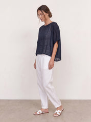 Camilla Linen Gauze Top Navy