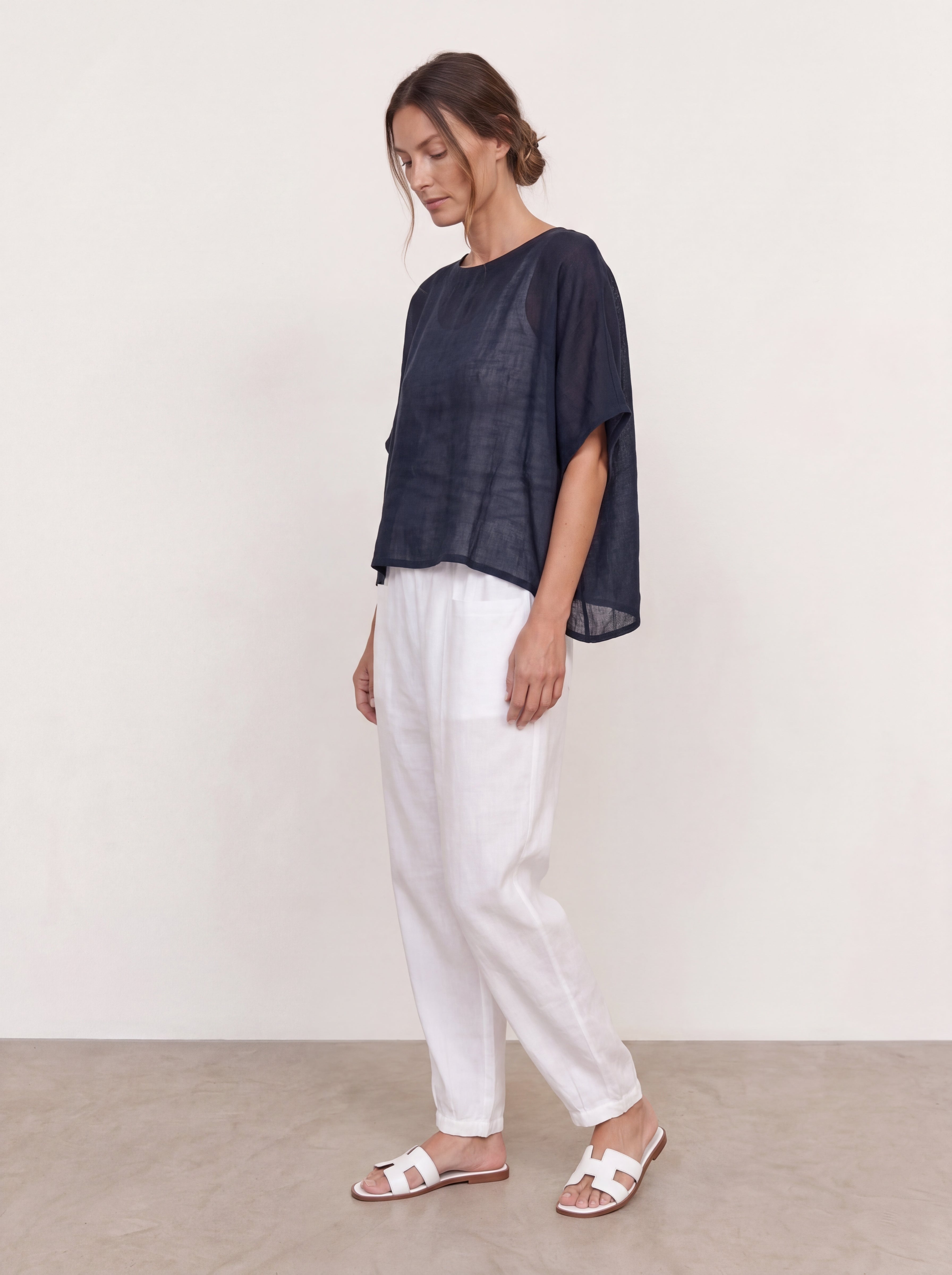 Camilla Linen Gauze Top Navy