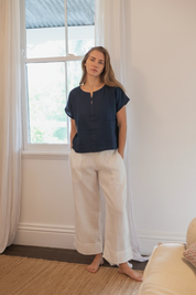 Zoe Linen Top Navy