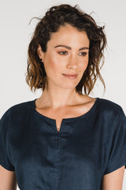 Zoe Linen Top Navy
