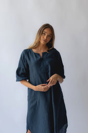 Claudette Linen Dress Navy