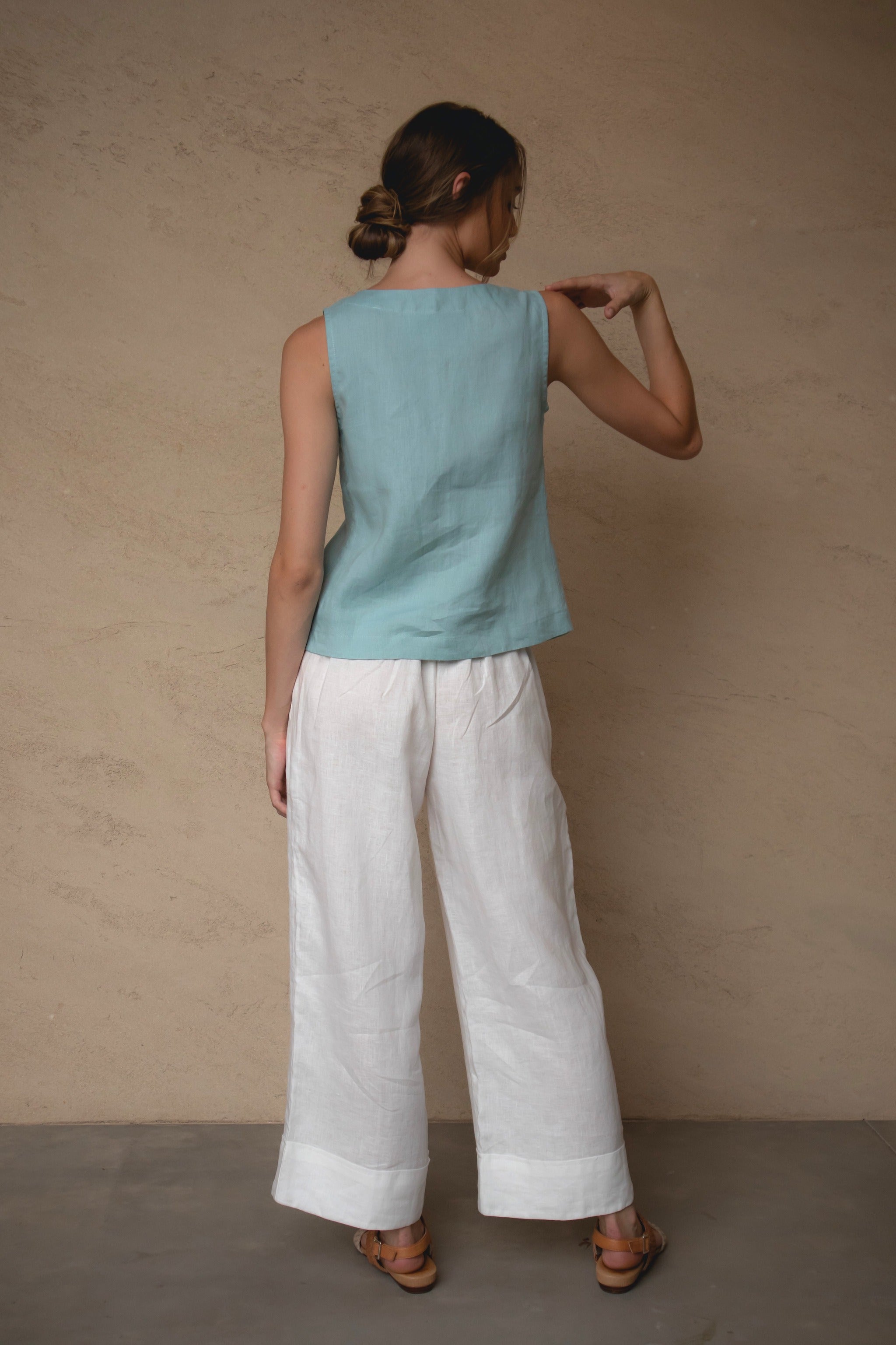 Shell Linen Top Sea