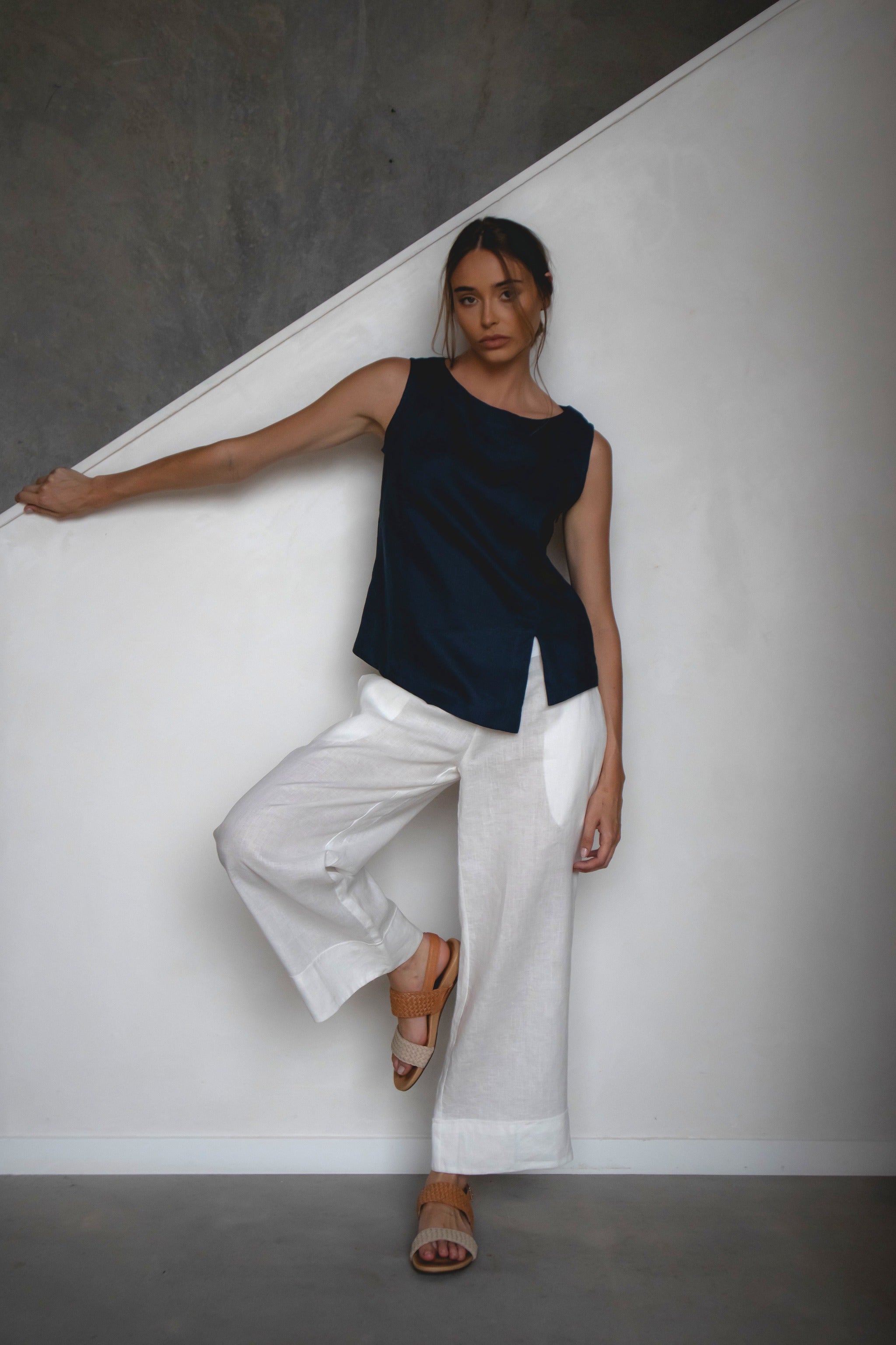 Shell Linen Top Navy