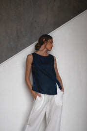 Shell Linen Top Navy
