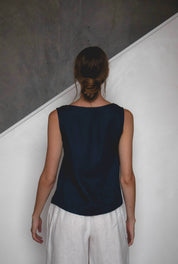Shell Linen Top Navy